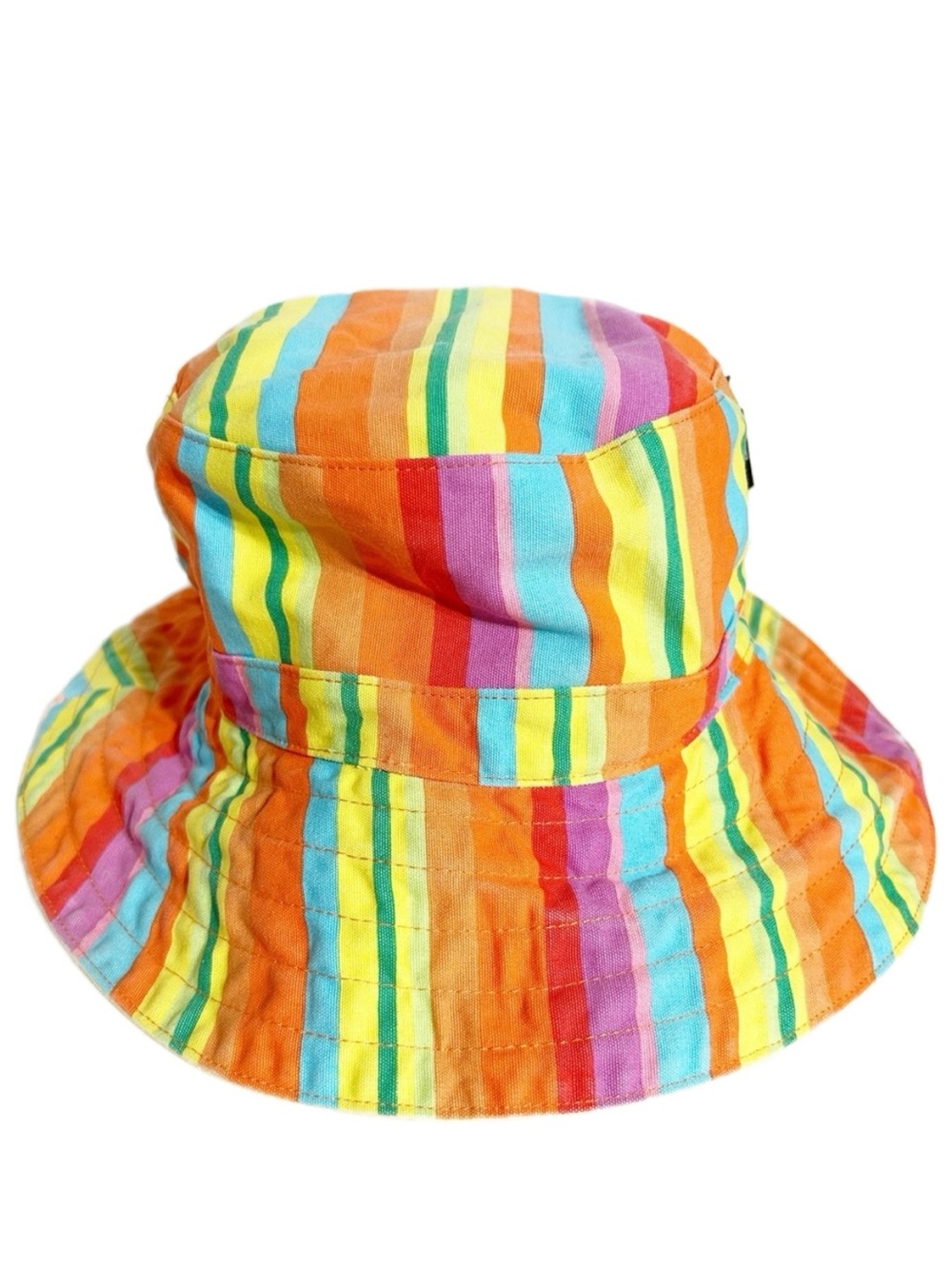 New York & Company Reversible Rainbow Striped Bucket Hat Pastel Yellow OS